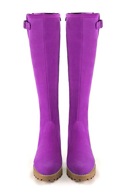 Mauve purple women's knee-high boots with buckles.. Made to measure. Top view - Florence KOOIJMAN